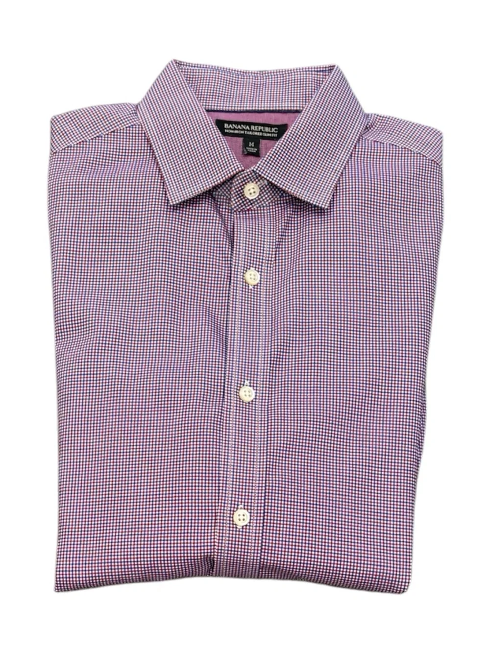 Banana Republic Non-Iron Slim Fit Red Blue Gingham Dress Shirt M Cotton Classic
